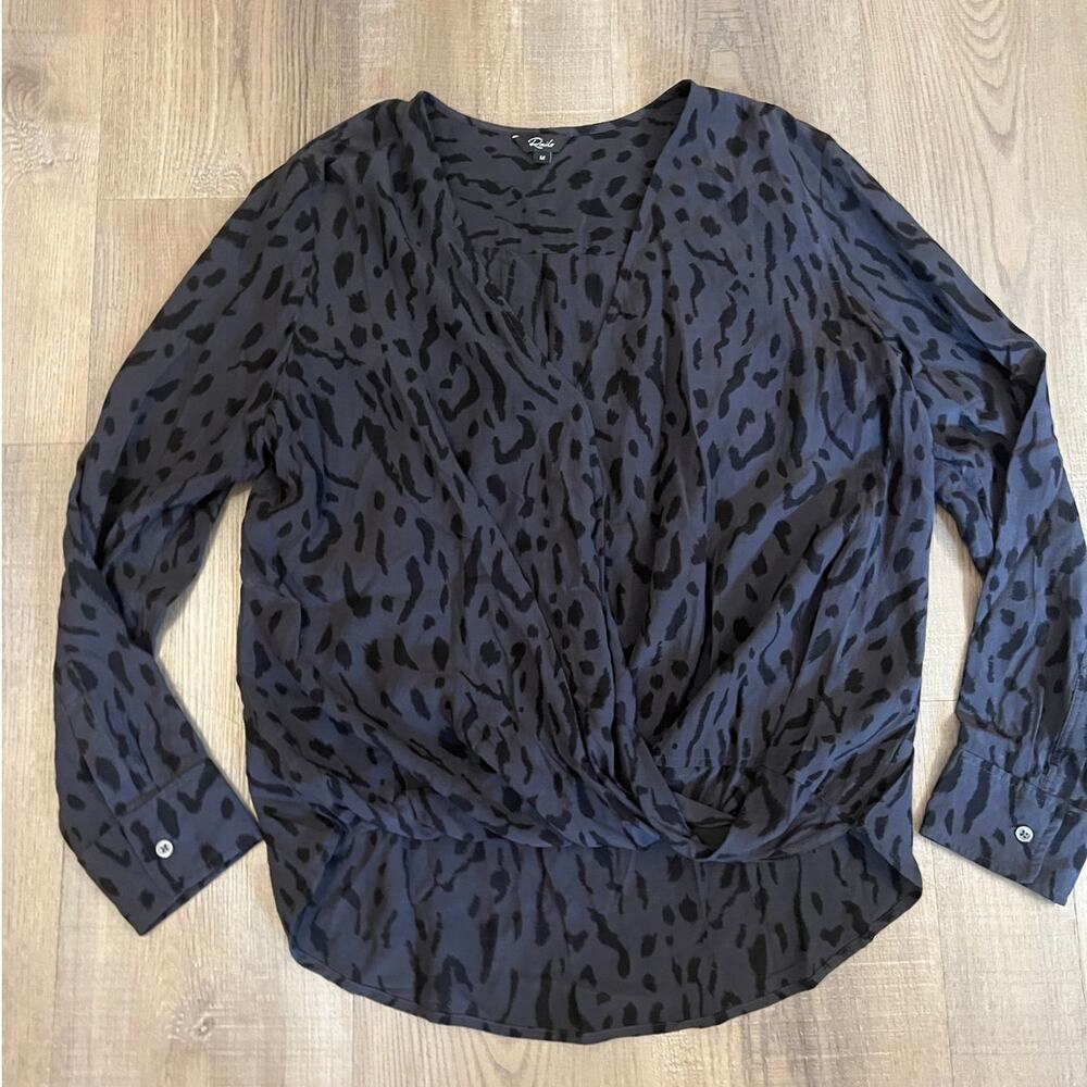 Rails Hillary V-neck Faux Wrap Top in Ash Cheetah Print